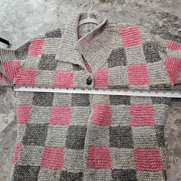 Handmade Cardigan Square Block Pattern Grannycore One Button Sweater - Picture 4 of 5